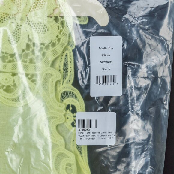 Ulla Johnson Marlis Embroidered Linen Lace Tank Top Citron Size 2 New With Tags - Picture 10 of 10